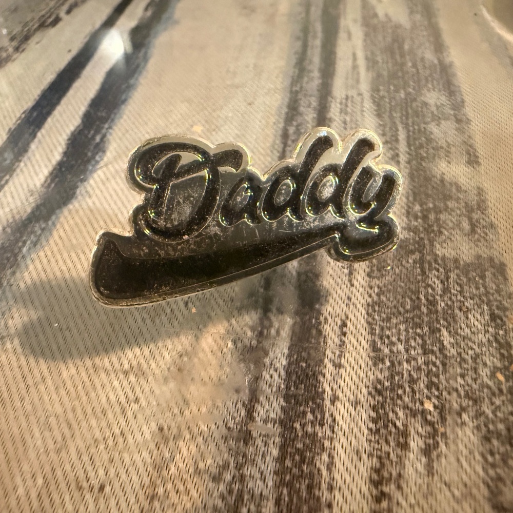 Daddy Script Enamel Lapel Pin – Black & Silver Statement